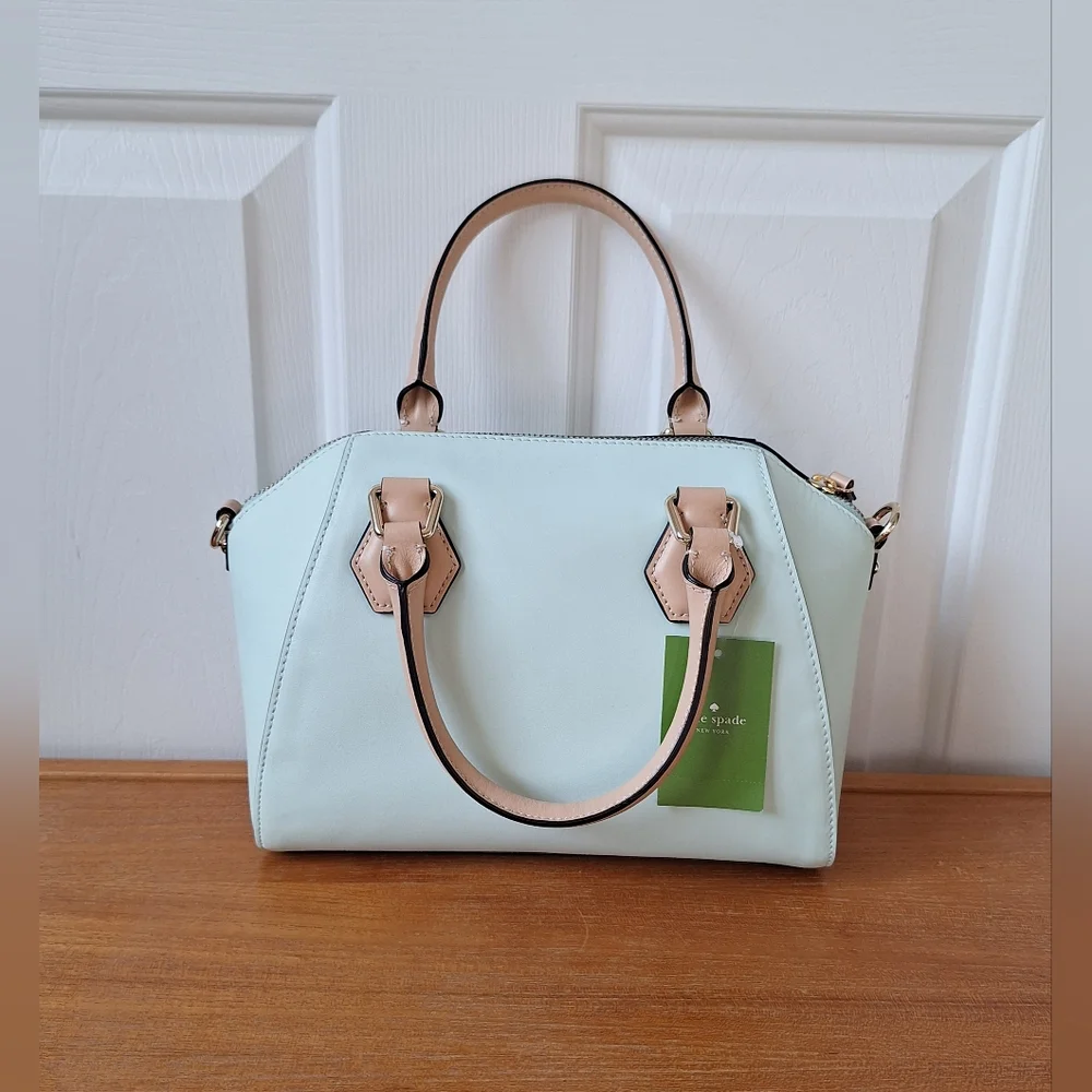 Kate Spade Mint Leather Satchel Structured Crossbody Bag Pippa Doctor Green NEW